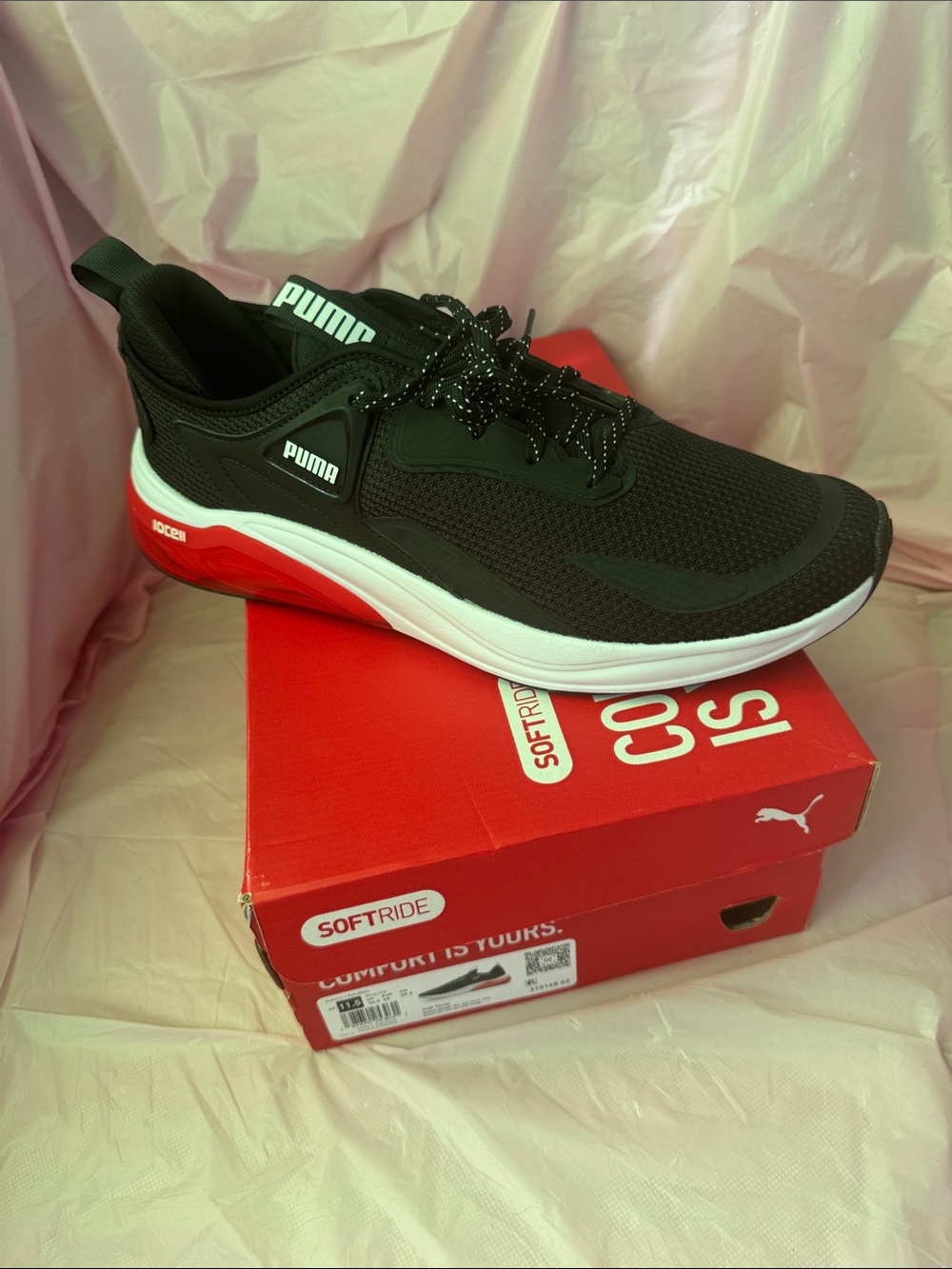 Puma Black Running Shoe with Red & White Midsole